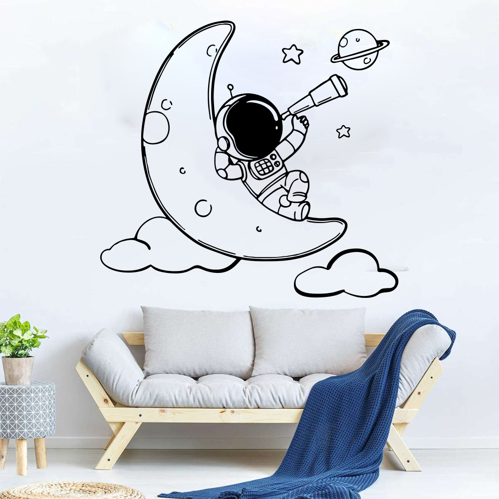 Baby Nursery Panelling - Cartoon Astronauta sulla luna Adesivo da