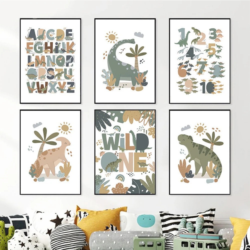 Baby Nursery Prints - Quadro su Tela con Simpatico Dinosauro