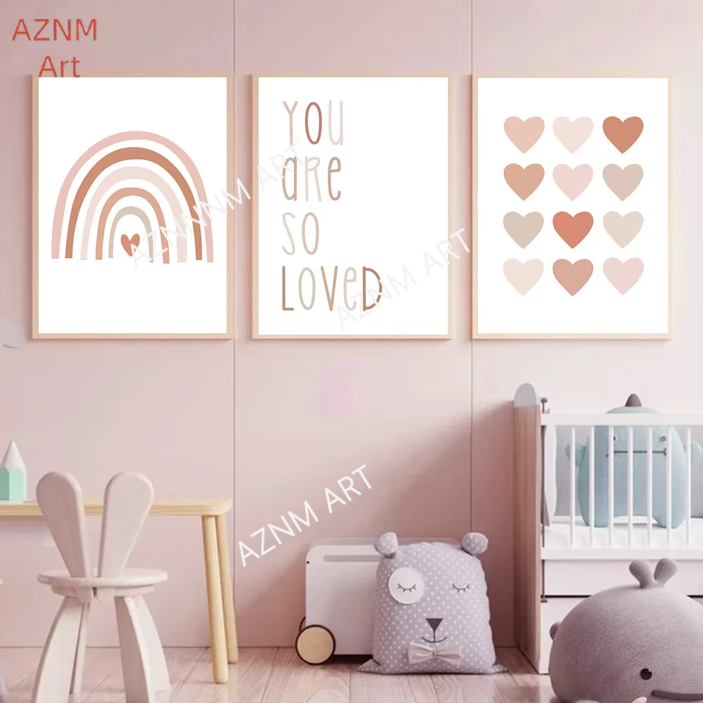 Baby Nursery Prints - 1/3 pezzi, cartone animato cuore arcobaleno