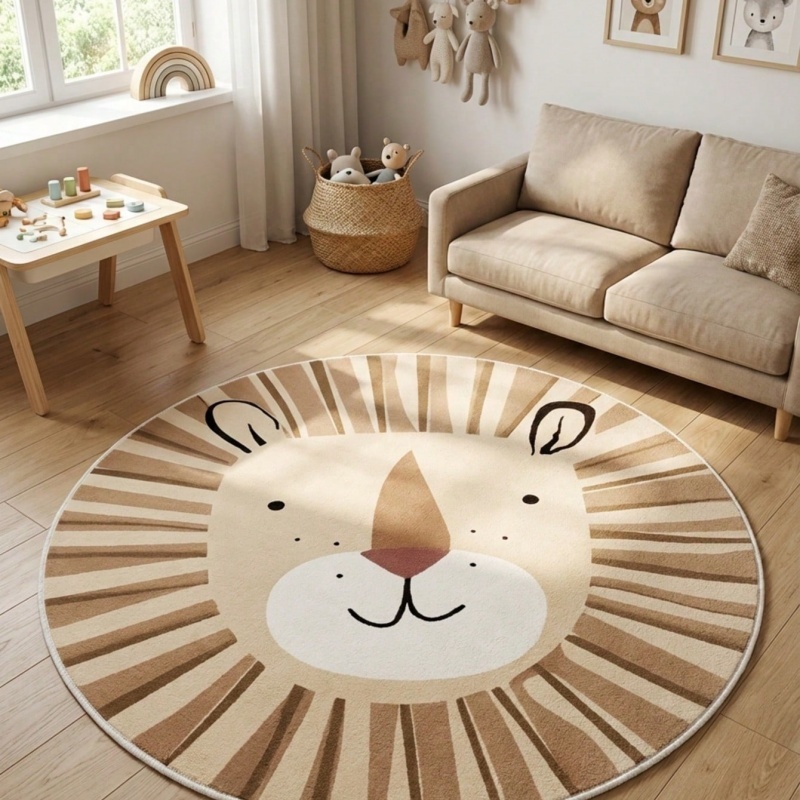 Soft Rug Nursery - Tappeto Rotondo Minimalista con Faccia di