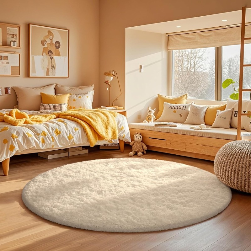 Soft Rug Nursery - Tappeto rotondo bianco crema Morbido e