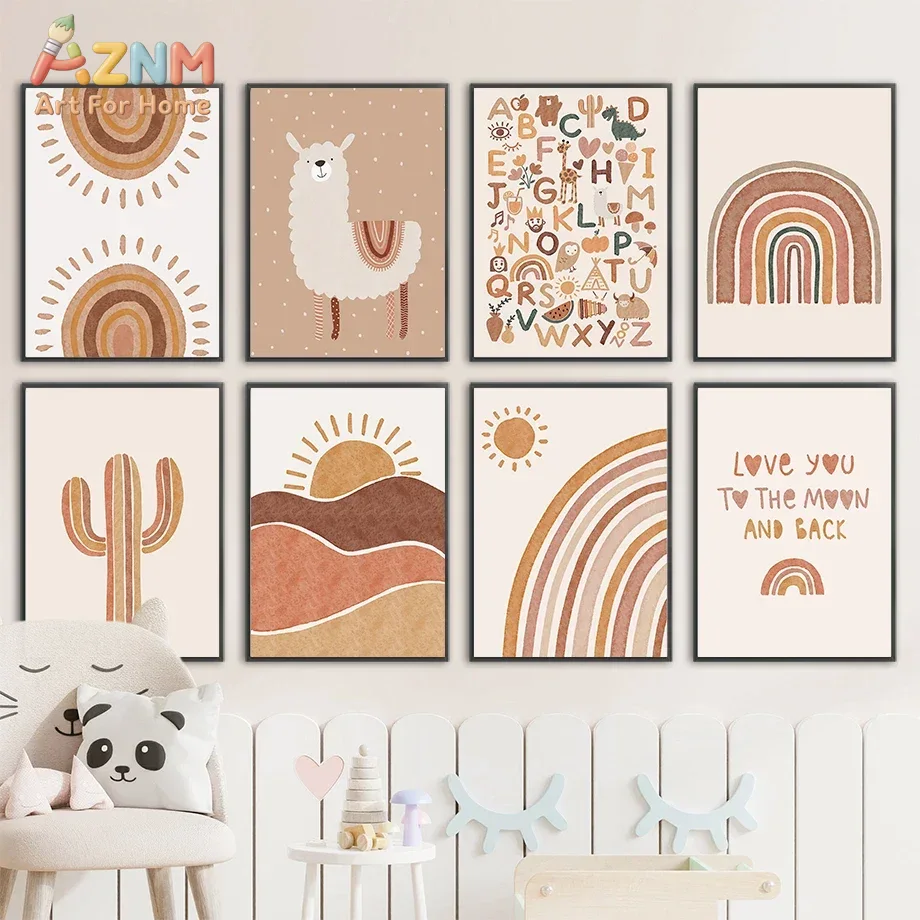 Baby Unicorn Nursery - Quadro su tela con alpaca, unicorno,