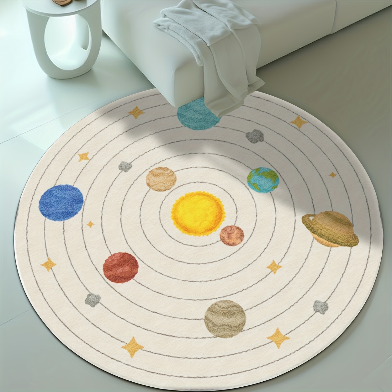 Soft Rug Nursery - Carino Tappeto Rotondo con Pianeti del