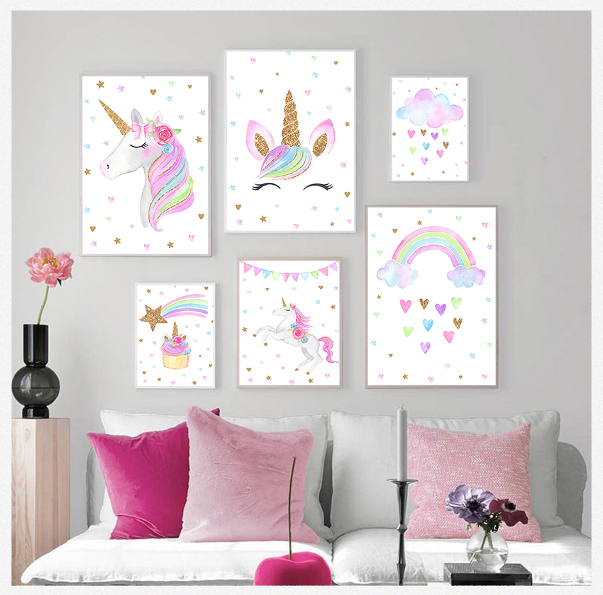 Baby Unicorn Nursery - Dipinto su Tela Carino, Decorazione Nordica,