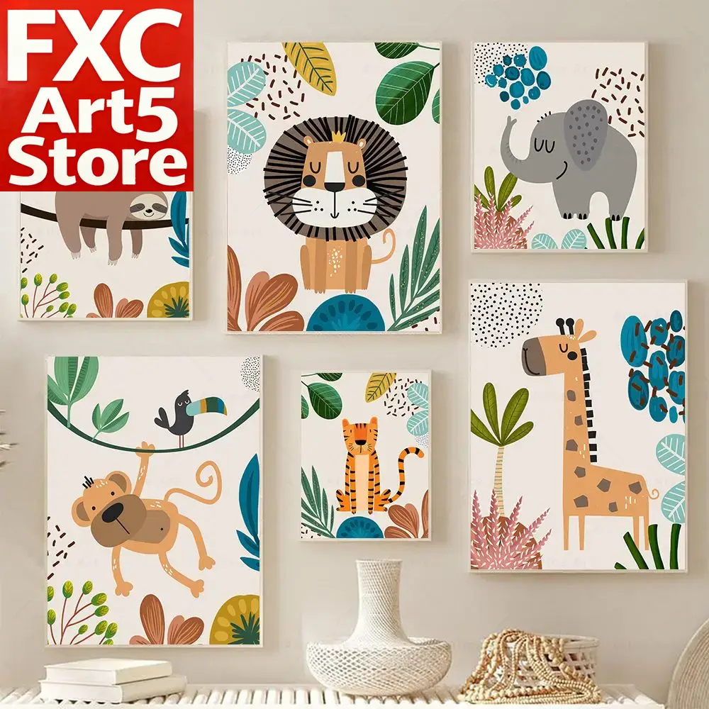 Baby Nursery Prints - Poster Boho con Scimmie, Leoni, Giraffe,