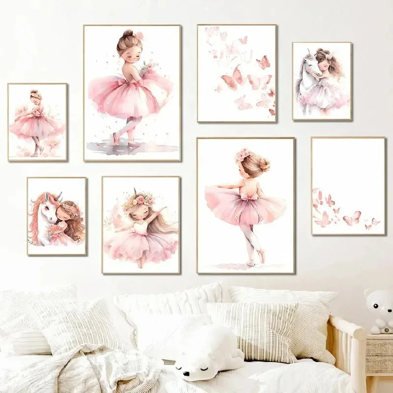 Baby Unicorn Nursery - Poster di Ballerina Rosa, Unicorno e