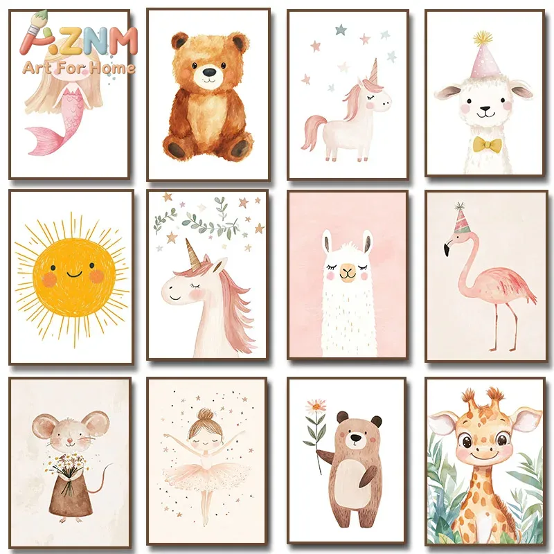 Baby Unicorn Nursery - AZNM Dipinto ad Acquerello su Tela