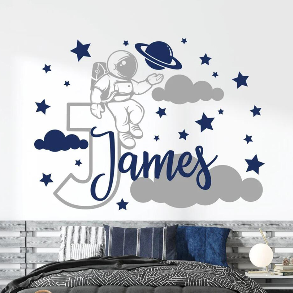 Baby Nursery Panelling - Nome personalizzato Cartoon Spazio Astronauta Stella