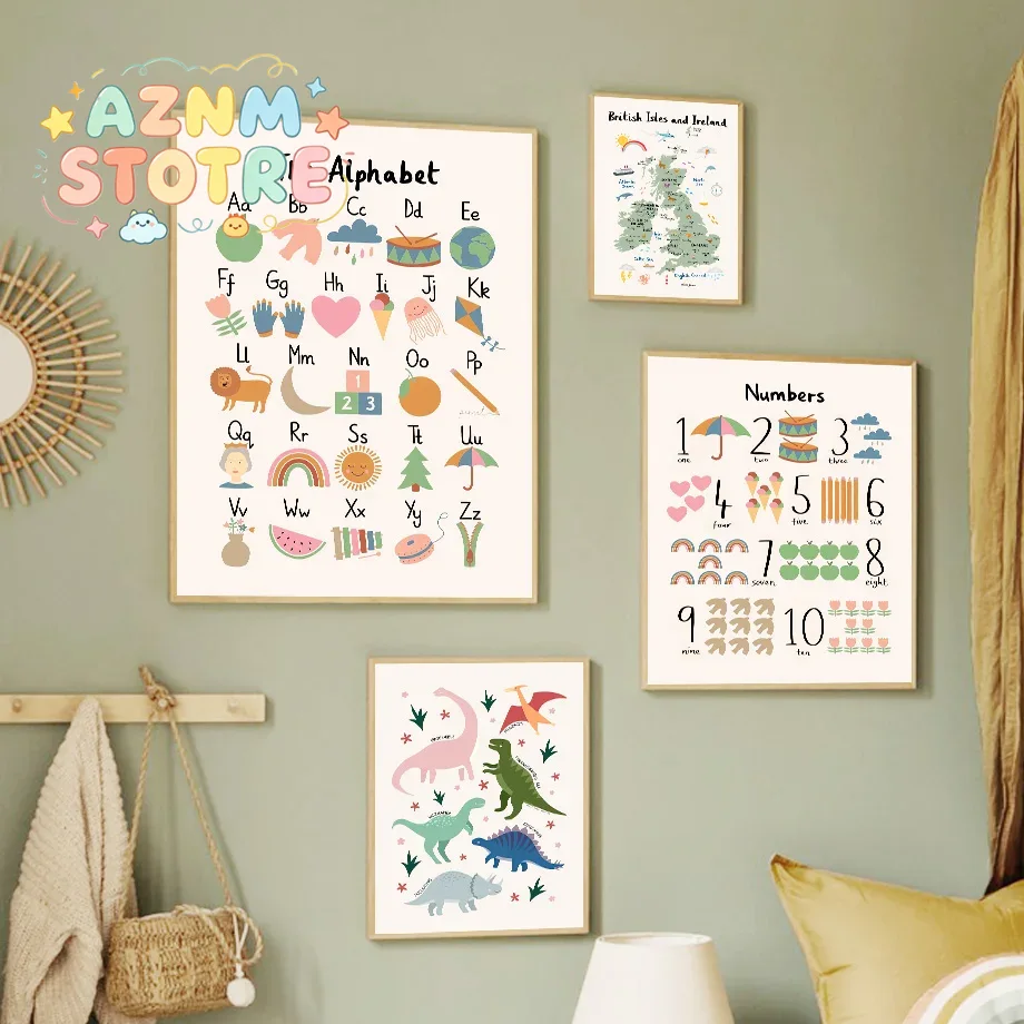 Baby Nursery Prints - Mappa del Mondo degli Animali, Alfabeto