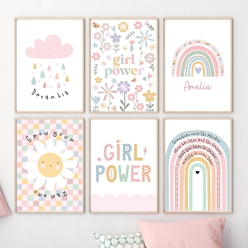 Baby Nursery Prints - Sole Fiore Arcobaleno Nuvola Cuore Asilo